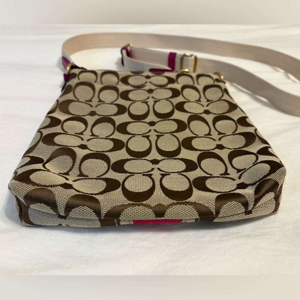 Coach Tan and Pink Monogram Crossbody Messenger Bag - Picture 3 of 7